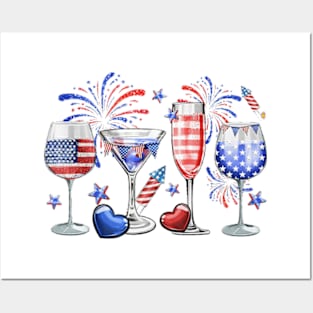 4th Of July Wine Glasses, Independence Day, USA Flag Posters and Art